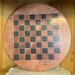 Vintage Soapstone Carved Fish Chessboard Unique Dark Black Brown Design